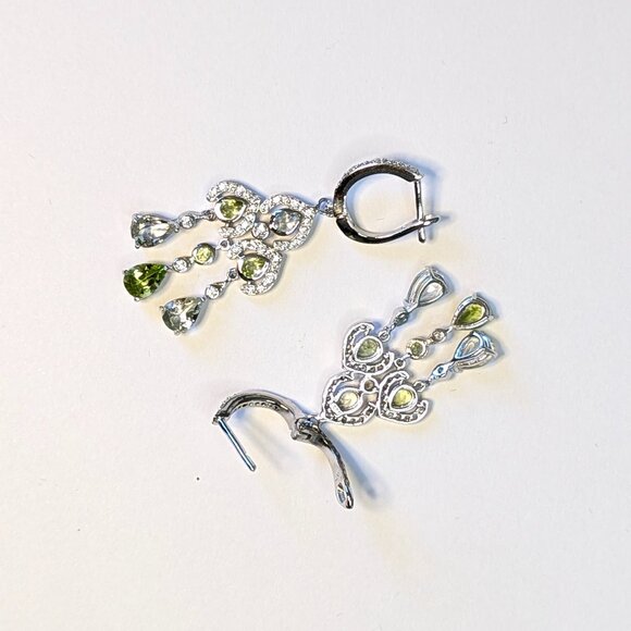 Earring Green Amethyst and Peridot with CZ accents 925 - Picture 3 of 4